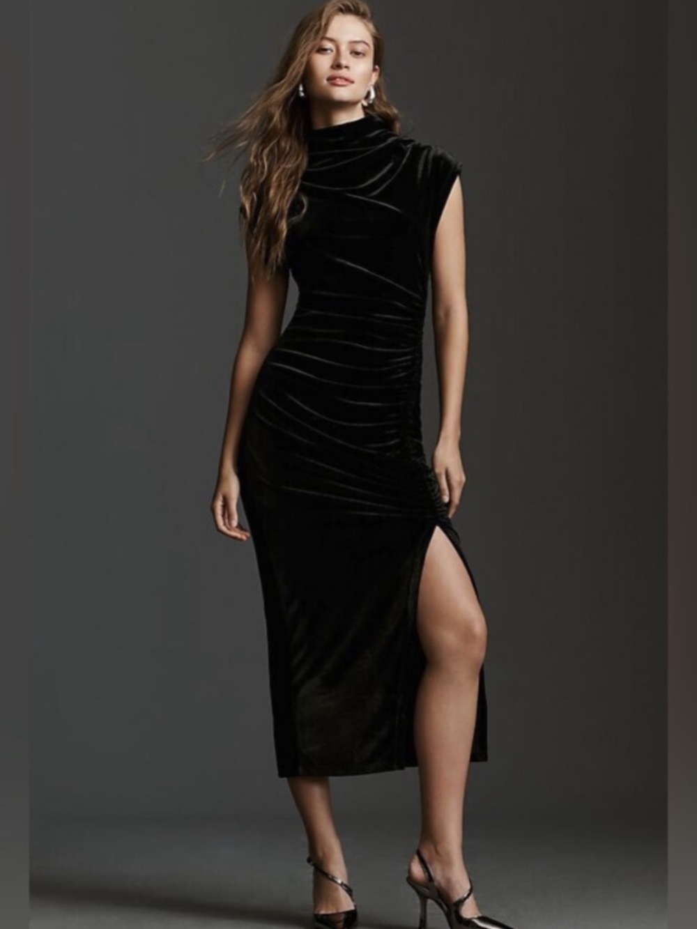 BRAND NEW Anthropologie High Neck Black Velvet Dress